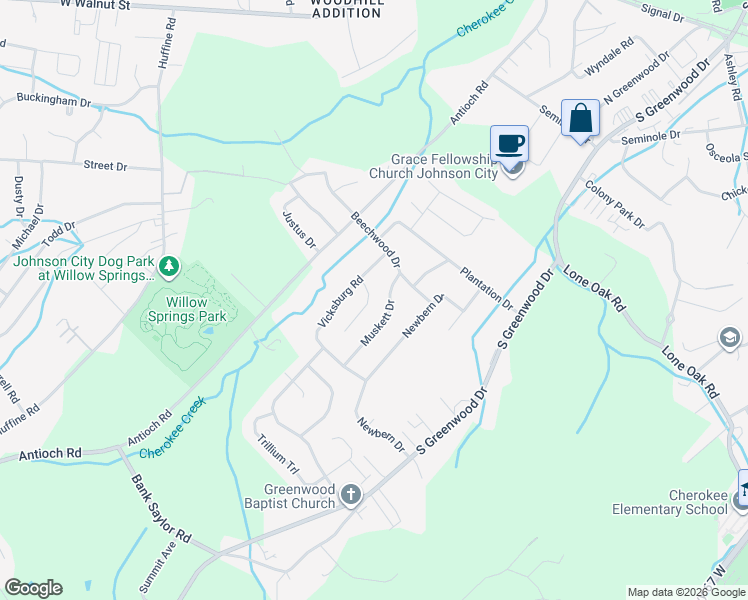 map of restaurants, bars, coffee shops, grocery stores, and more near 3 Larchmont Lane in Johnson City
