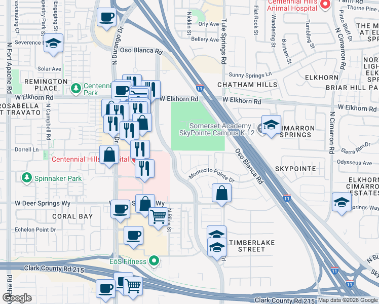 map of restaurants, bars, coffee shops, grocery stores, and more near 8426 Vacarez Drive in Las Vegas