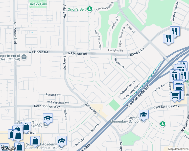 map of restaurants, bars, coffee shops, grocery stores, and more near 7012 Geese Gathering Street in North Las Vegas