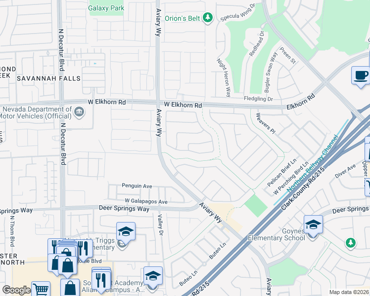 map of restaurants, bars, coffee shops, grocery stores, and more near 4121 West California Condor Avenue in North Las Vegas