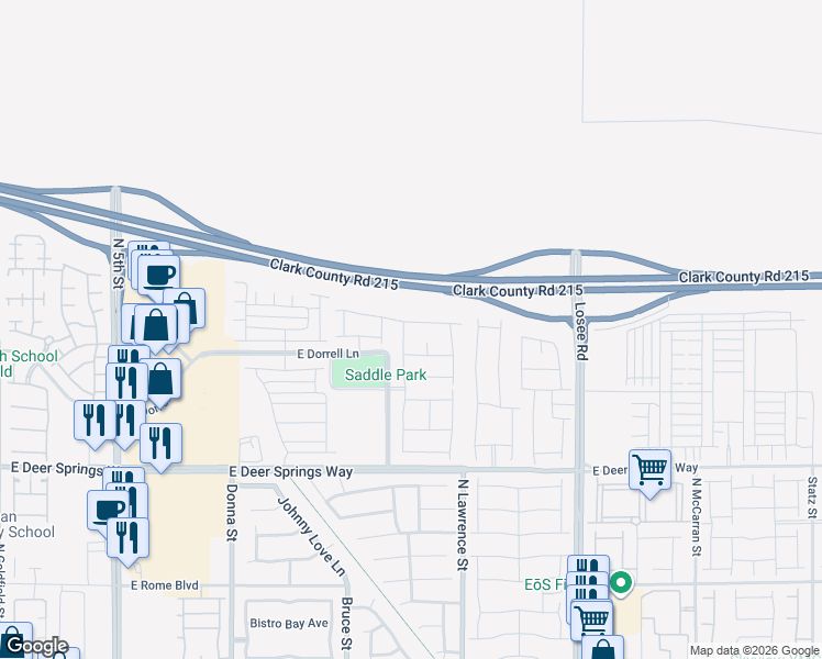 map of restaurants, bars, coffee shops, grocery stores, and more near 1146 West Dorrell Lane in North Las Vegas