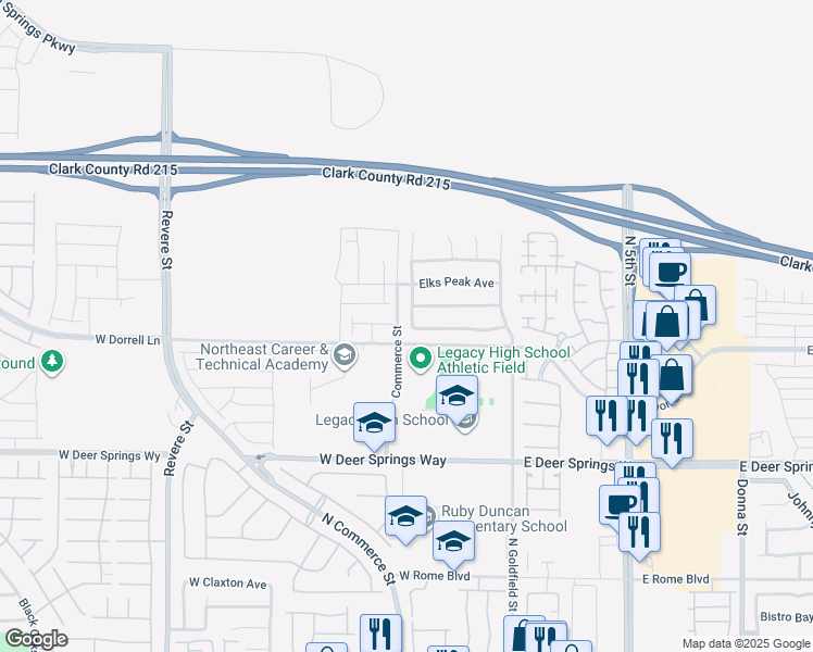 map of restaurants, bars, coffee shops, grocery stores, and more near 7009 Longhorn Cattle Street in North Las Vegas