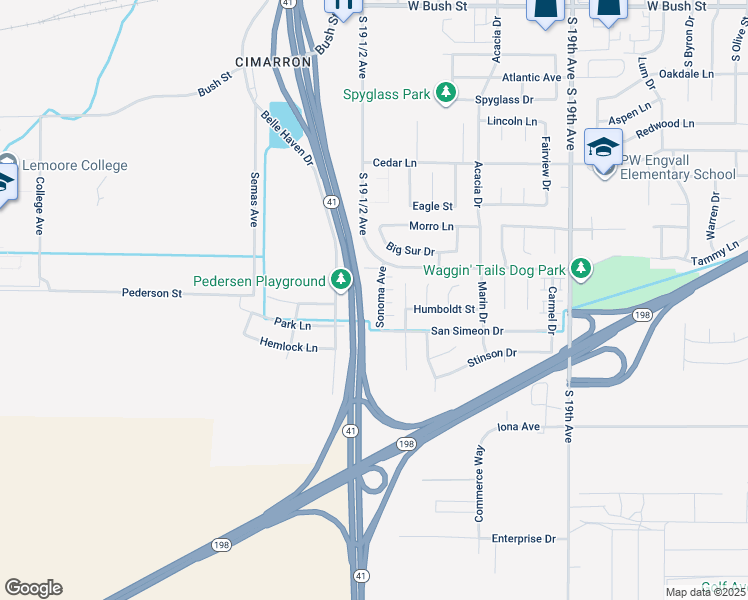 map of restaurants, bars, coffee shops, grocery stores, and more near 12600-12798 Highway 41 in Lemoore