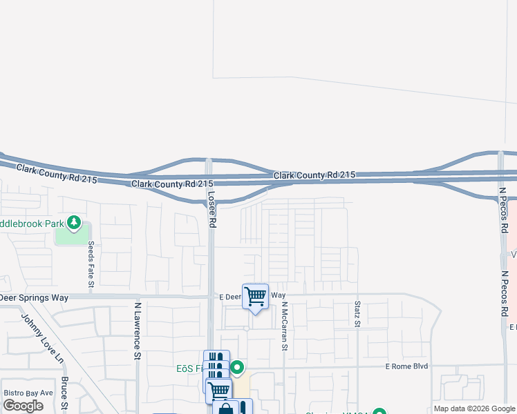 map of restaurants, bars, coffee shops, grocery stores, and more near Bruce Woodbury Beltway in North Las Vegas