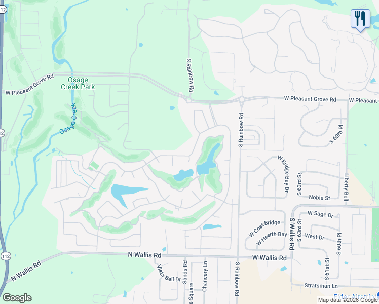map of restaurants, bars, coffee shops, grocery stores, and more near 6719 West Shadow Valley Road in Rogers