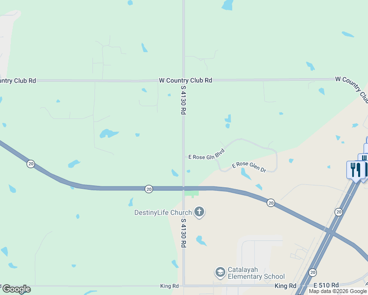 map of restaurants, bars, coffee shops, grocery stores, and more near 1820 Southaven Road in Claremore