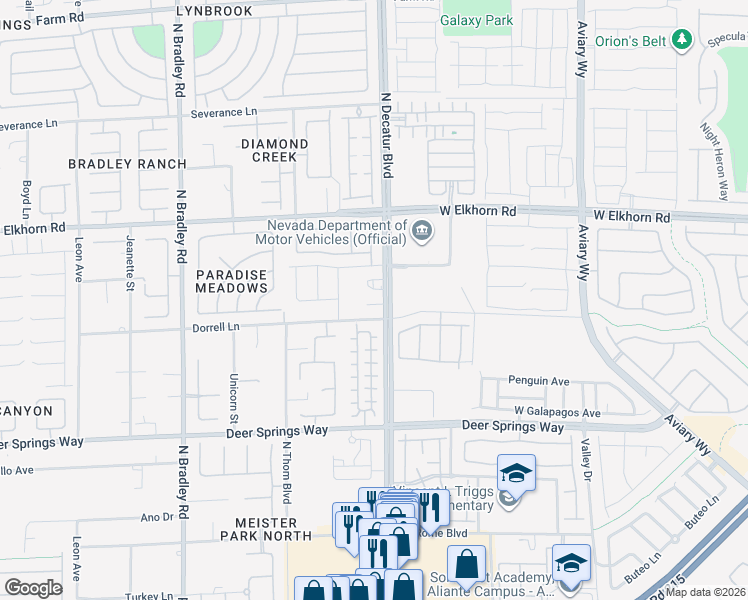 map of restaurants, bars, coffee shops, grocery stores, and more near 6885 North Decatur Boulevard in North Las Vegas