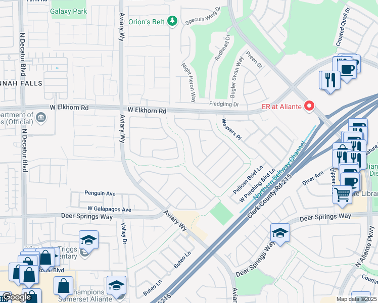 map of restaurants, bars, coffee shops, grocery stores, and more near 7025 Puetollano Drive in North Las Vegas