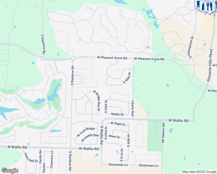 map of restaurants, bars, coffee shops, grocery stores, and more near 6120 Knoll View Way in Rogers