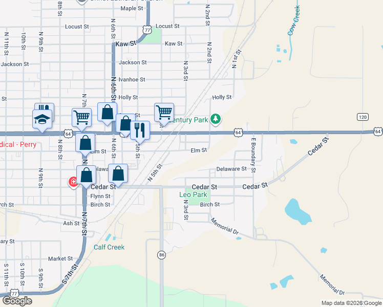 map of restaurants, bars, coffee shops, grocery stores, and more near 230 Elm Street in Perry