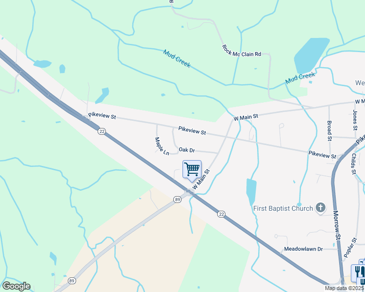 map of restaurants, bars, coffee shops, grocery stores, and more near 182 Oak Drive in Dresden