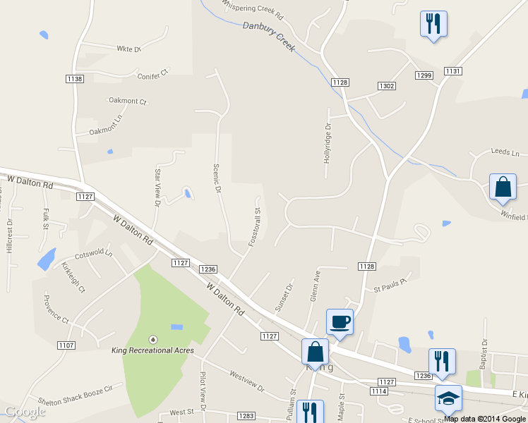 map of restaurants, bars, coffee shops, grocery stores, and more near 126 Fosstorall St in King