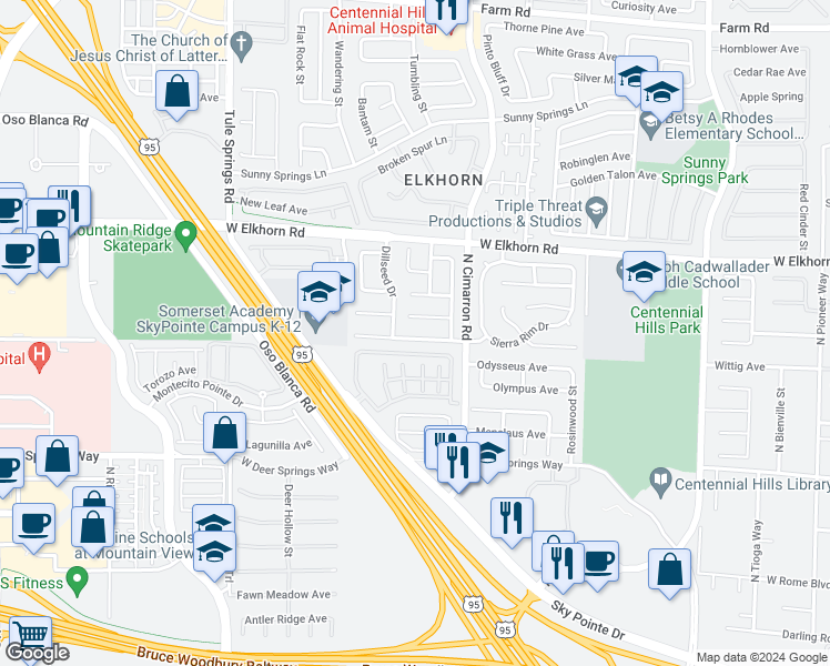 map of restaurants, bars, coffee shops, grocery stores, and more near 8044 Hesperides Avenue in Las Vegas