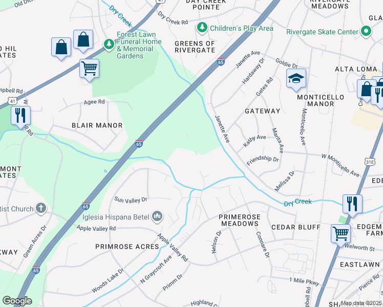map of restaurants, bars, coffee shops, grocery stores, and more near 665 Star Boulevard in Nashville