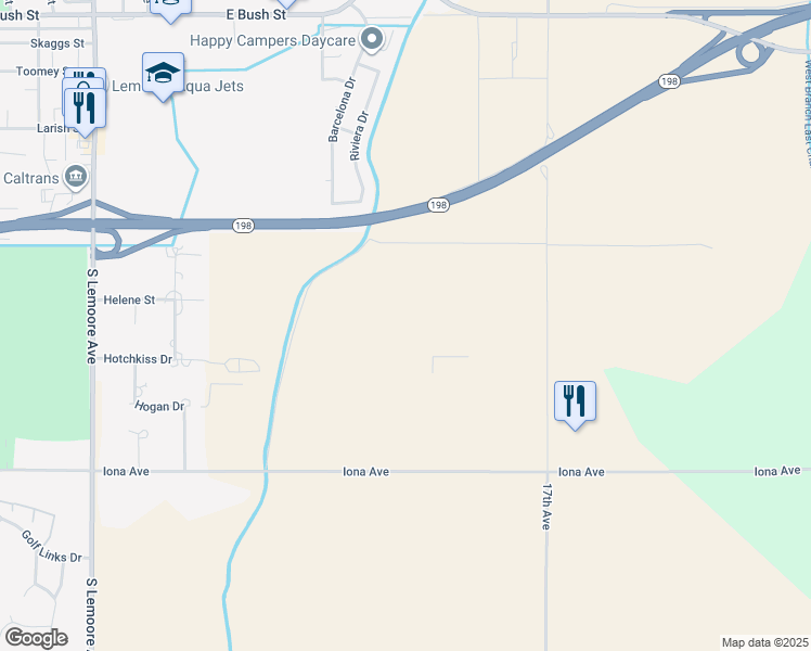 map of restaurants, bars, coffee shops, grocery stores, and more near 17276 Iona Avenue in Lemoore