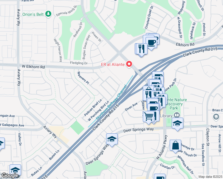 map of restaurants, bars, coffee shops, grocery stores, and more near 7077 Seabirds in North Las Vegas