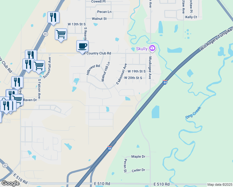 map of restaurants, bars, coffee shops, grocery stores, and more near 2109 S Missouri Pl in Claremore