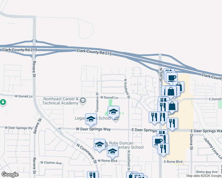 map of restaurants, bars, coffee shops, grocery stores, and more near 108 Whitetail Archery Avenue in North Las Vegas