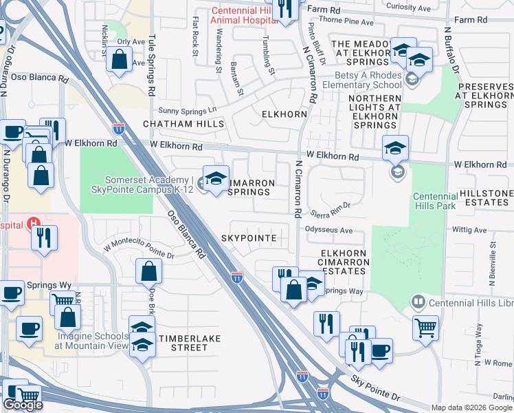 map of restaurants, bars, coffee shops, grocery stores, and more near 8057 Hesperides Avenue in Las Vegas