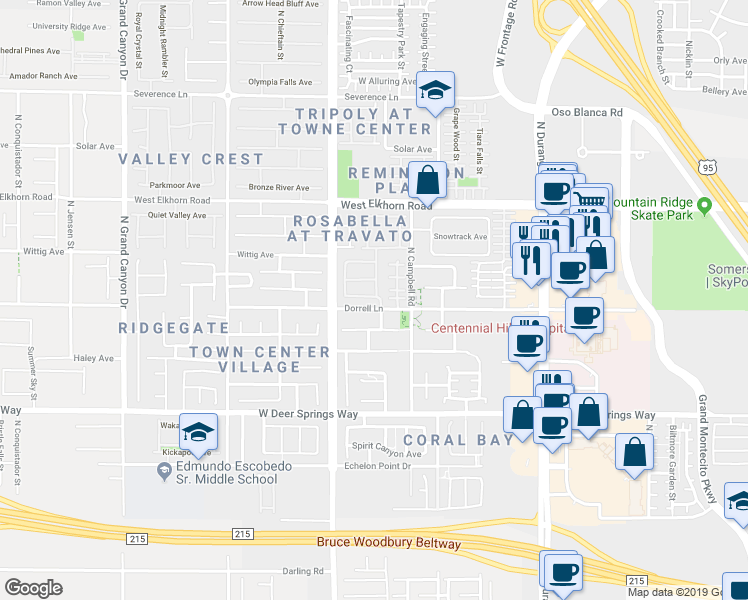 map of restaurants, bars, coffee shops, grocery stores, and more near 9113 Dorrell Lane in Las Vegas