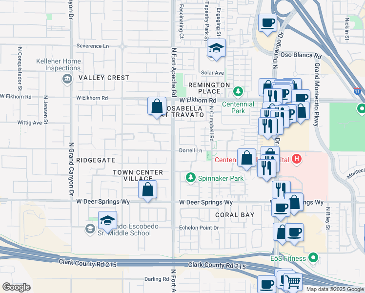 map of restaurants, bars, coffee shops, grocery stores, and more near 9153 Dorrell Lane in Las Vegas