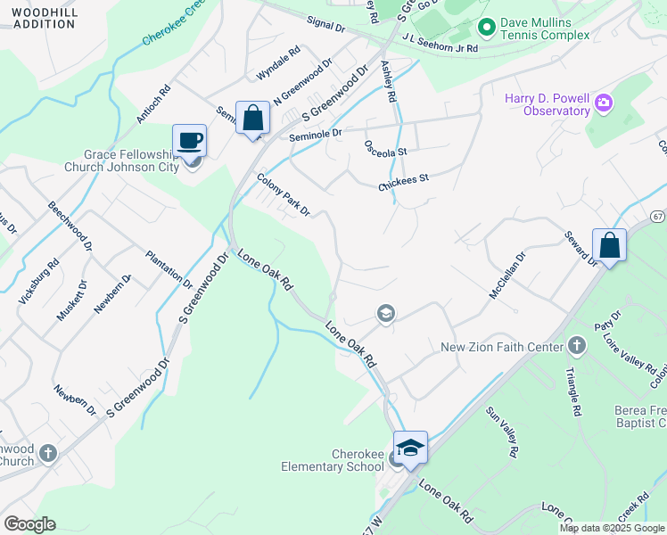 map of restaurants, bars, coffee shops, grocery stores, and more near 1711 Herrin Drive in Johnson City