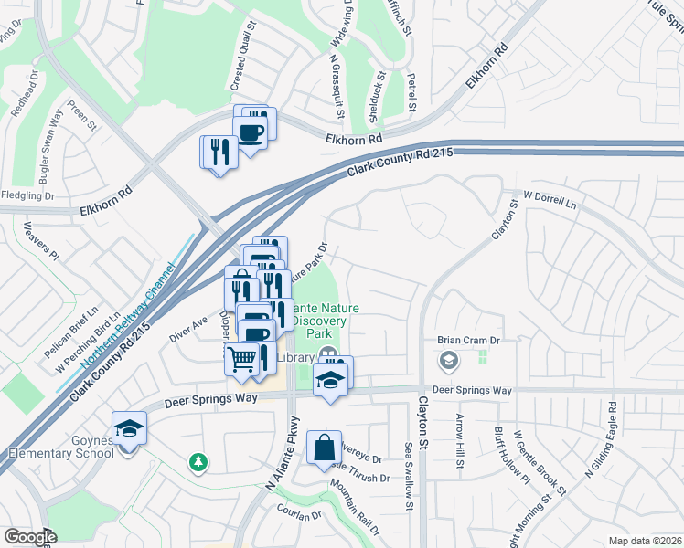 map of restaurants, bars, coffee shops, grocery stores, and more near 7017 Arcadia Creek Street in North Las Vegas