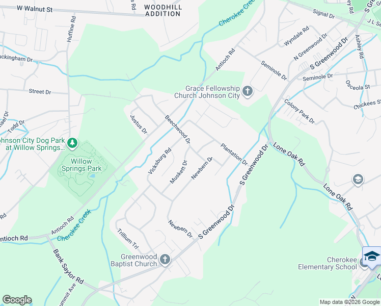 map of restaurants, bars, coffee shops, grocery stores, and more near 2903 Muskett Drive in Johnson City