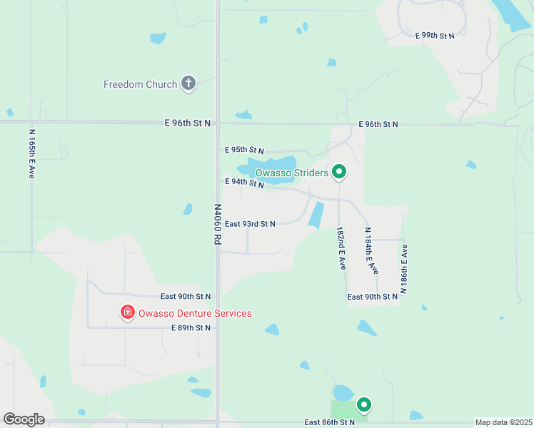 map of restaurants, bars, coffee shops, grocery stores, and more near 17834 East 93rd Street North in Owasso