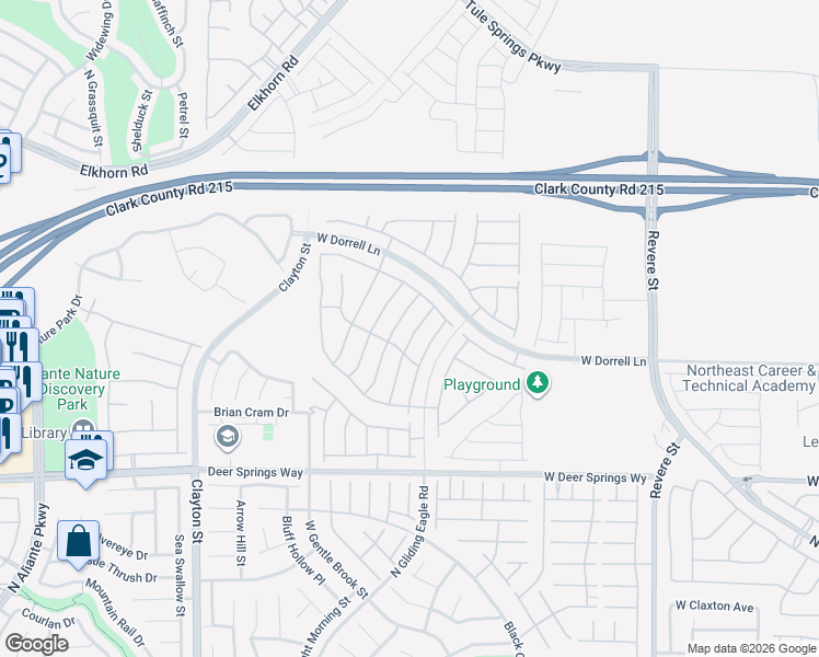 map of restaurants, bars, coffee shops, grocery stores, and more near 7025 Fossil Rim Street in North Las Vegas