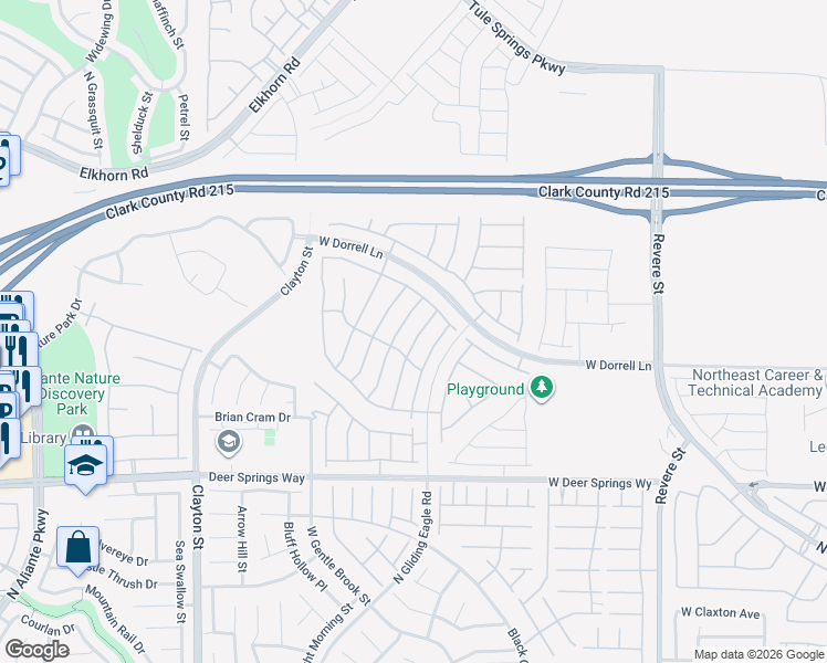 map of restaurants, bars, coffee shops, grocery stores, and more near 7025 Fossil Rim Street in North Las Vegas