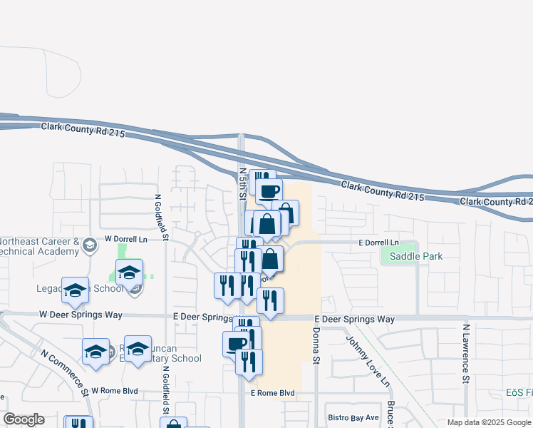 map of restaurants, bars, coffee shops, grocery stores, and more near 7090 North 5th Street in North Las Vegas