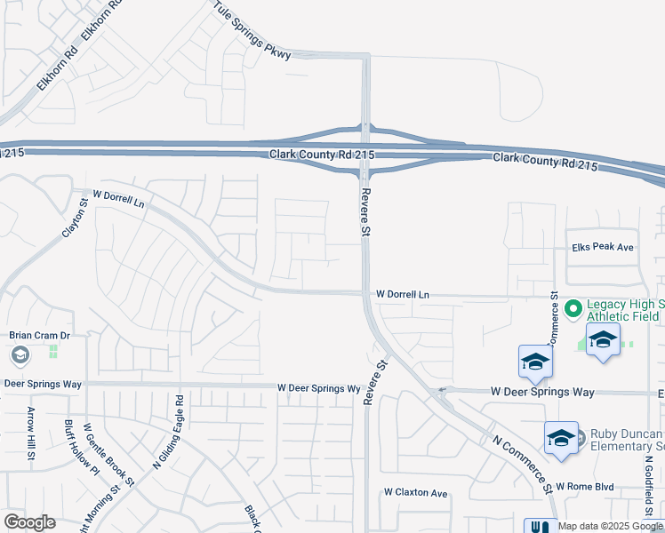 map of restaurants, bars, coffee shops, grocery stores, and more near Revere Street in North Las Vegas