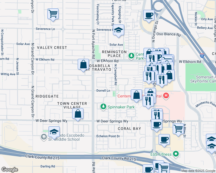 map of restaurants, bars, coffee shops, grocery stores, and more near 9113 Dorrell Lane in Las Vegas