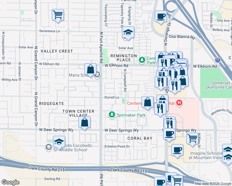 map of restaurants, bars, coffee shops, grocery stores, and more near 9113 Dorrell Lane in Las Vegas