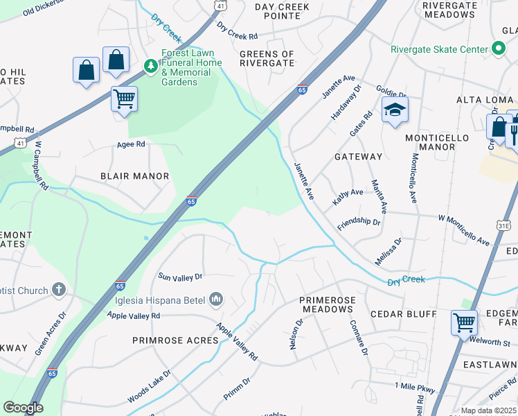 map of restaurants, bars, coffee shops, grocery stores, and more near 665 Star Boulevard in Nashville