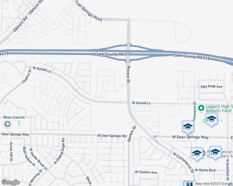 map of restaurants, bars, coffee shops, grocery stores, and more near Revere Street in North Las Vegas