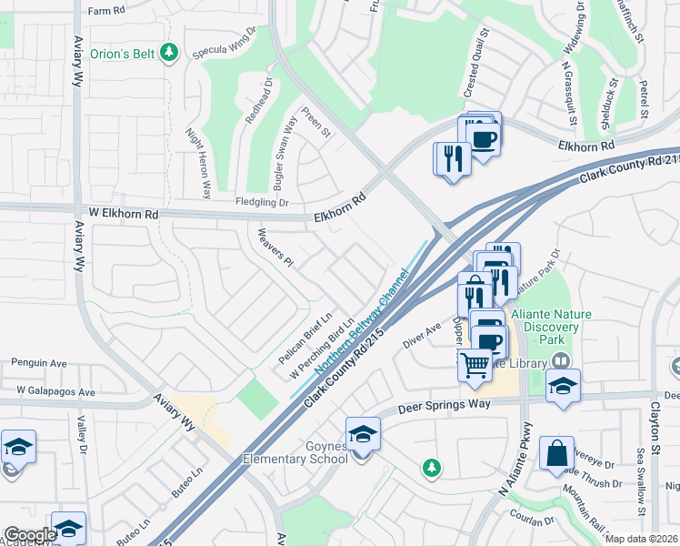 map of restaurants, bars, coffee shops, grocery stores, and more near 7046 North Pink Flamingos Place in North Las Vegas