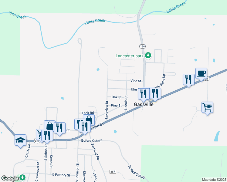 map of restaurants, bars, coffee shops, grocery stores, and more near 616 Elm Street in Gassville