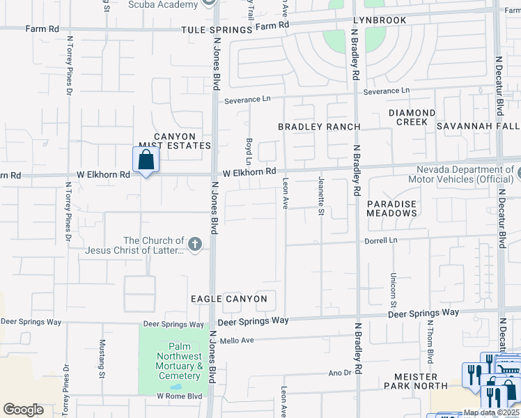 map of restaurants, bars, coffee shops, grocery stores, and more near 5733 Granite Landing Court in Las Vegas