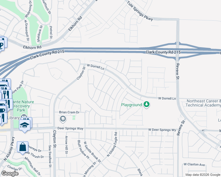 map of restaurants, bars, coffee shops, grocery stores, and more near 7026 Noah Raven Street in North Las Vegas