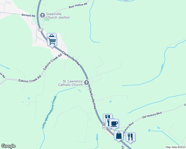 map of restaurants, bars, coffee shops, grocery stores, and more near 3544 Saint Lawrence Road in Nashville