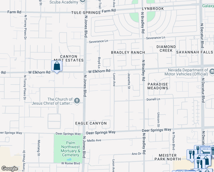 map of restaurants, bars, coffee shops, grocery stores, and more near 5721 Granite Landing Court in Las Vegas
