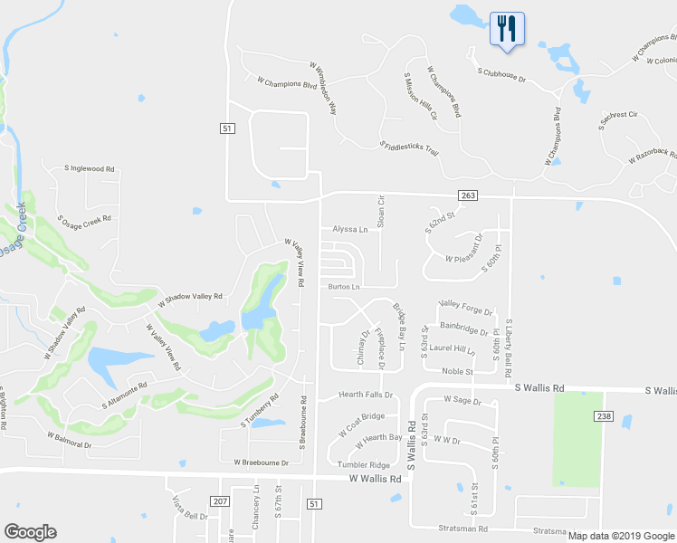map of restaurants, bars, coffee shops, grocery stores, and more near 6513 West Knoll View Way in Rogers