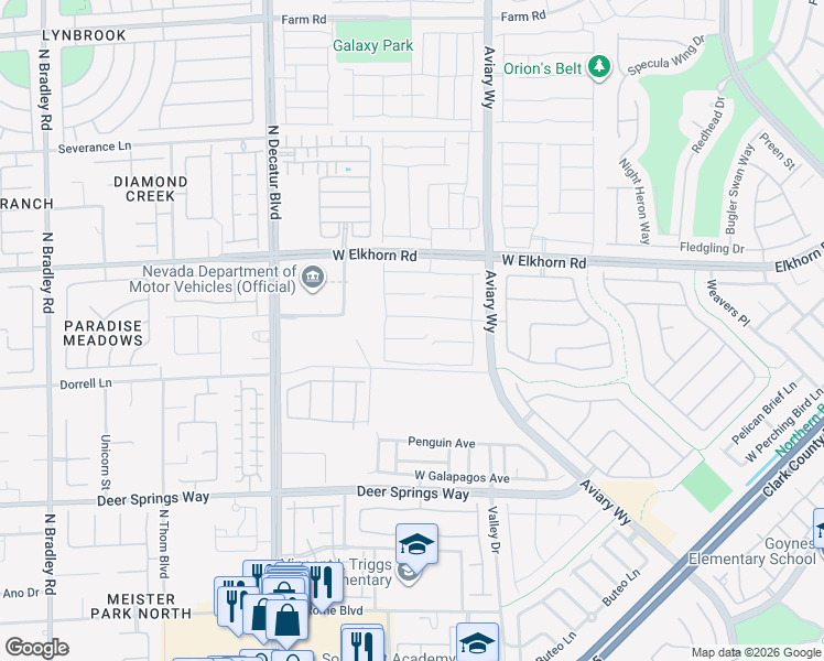 map of restaurants, bars, coffee shops, grocery stores, and more near Elkhorn Road in North Las Vegas
