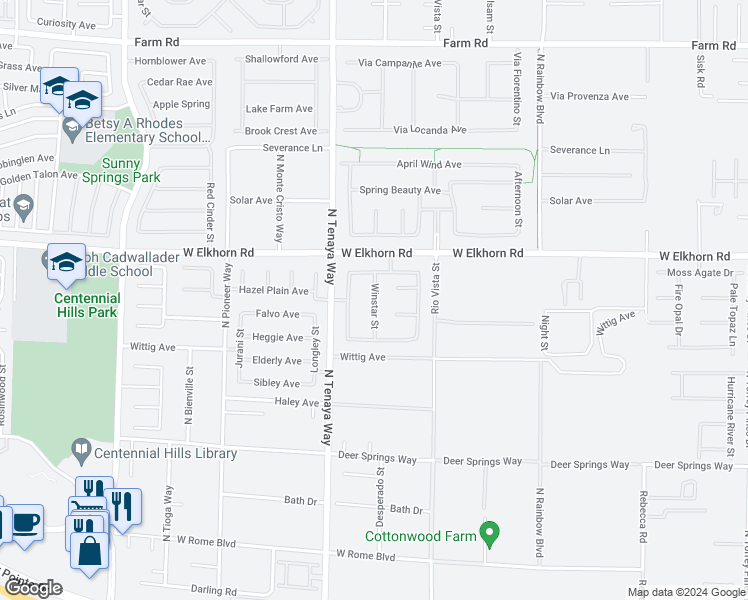 map of restaurants, bars, coffee shops, grocery stores, and more near Winstar Street in Las Vegas