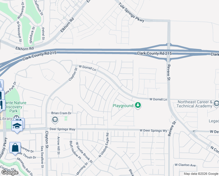 map of restaurants, bars, coffee shops, grocery stores, and more near 1438 Dire Wolf Avenue in North Las Vegas