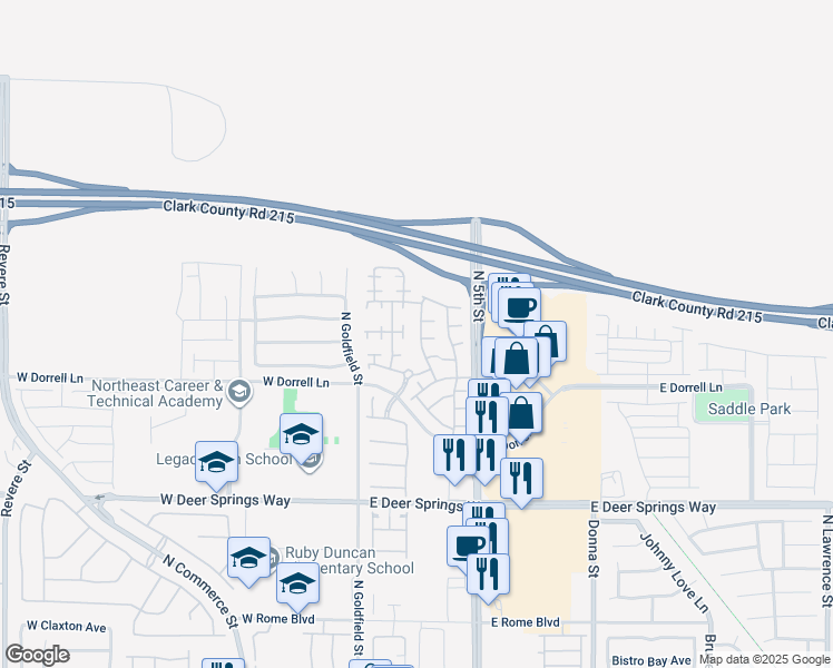 map of restaurants, bars, coffee shops, grocery stores, and more near 7049 Solana Ridge Drive in North Las Vegas
