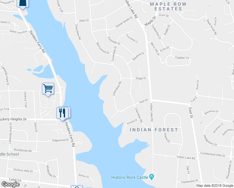 map of restaurants, bars, coffee shops, grocery stores, and more near 191 Cherokee Road in Hendersonville