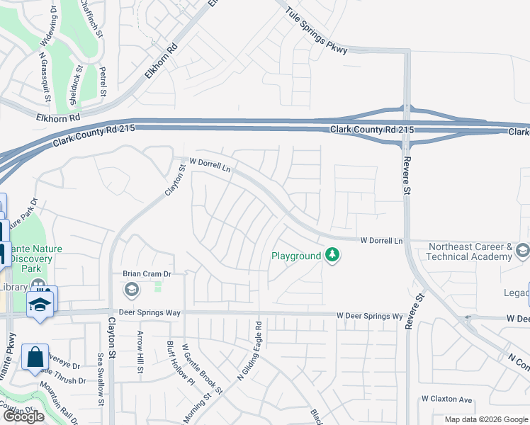 map of restaurants, bars, coffee shops, grocery stores, and more near 1438 Dire Wolf Avenue in North Las Vegas